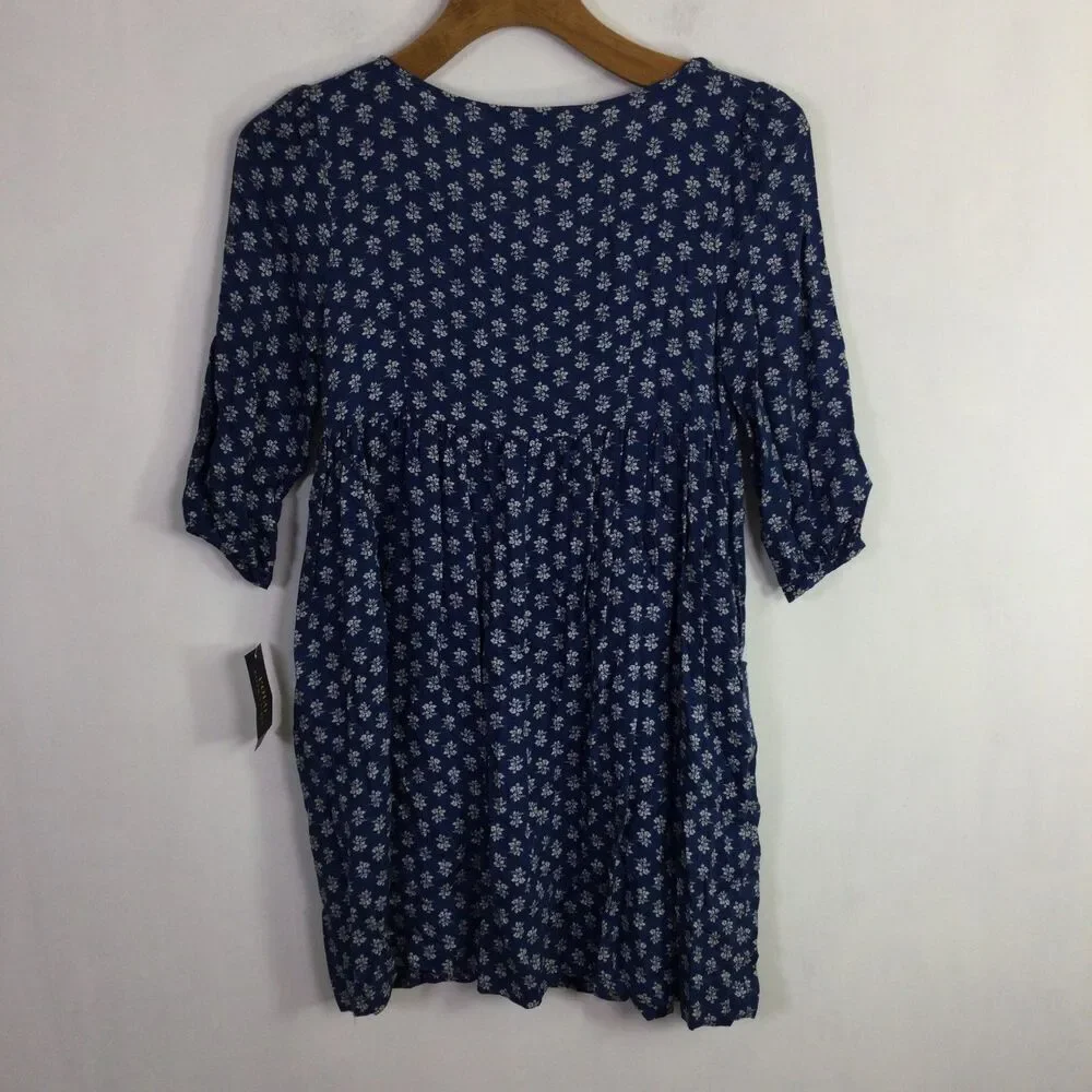 Polo Ralph Lauren Girls Floral Print Boho Dress Denim Blue White Size 14 NWT